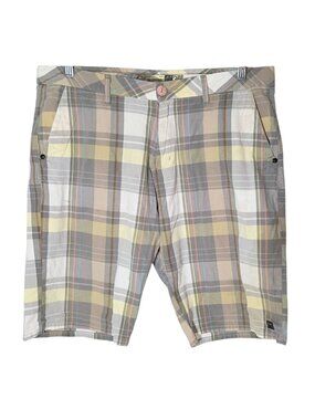 Rusty Men's Plaid Cotton Bermuda Shorts 36 Skater Surfwear Golf Retro Pockets